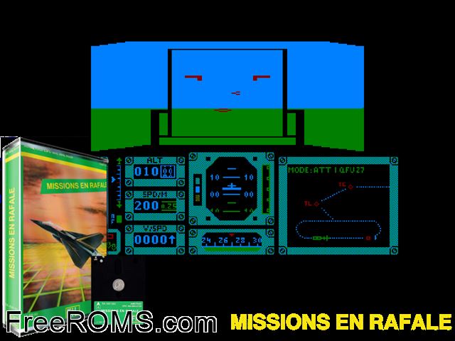 Mission En Rafale (UK,F) (1987) [h1] Amstrad CPC game showing 3D box cover and gameplay screenshot